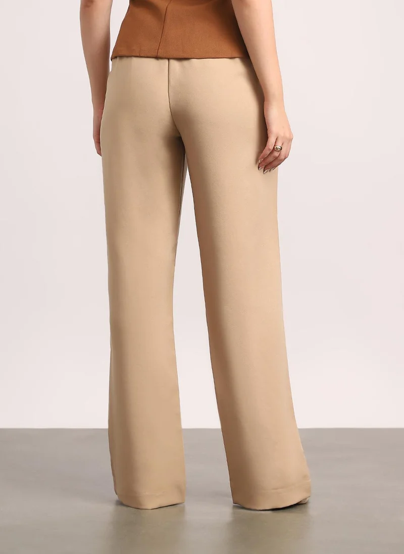 Urbano Fashion  Urbano Fashion Women's Beige Loose Baggy Fit Solid Korean Pants Stretchable for Women | Best Price UAE